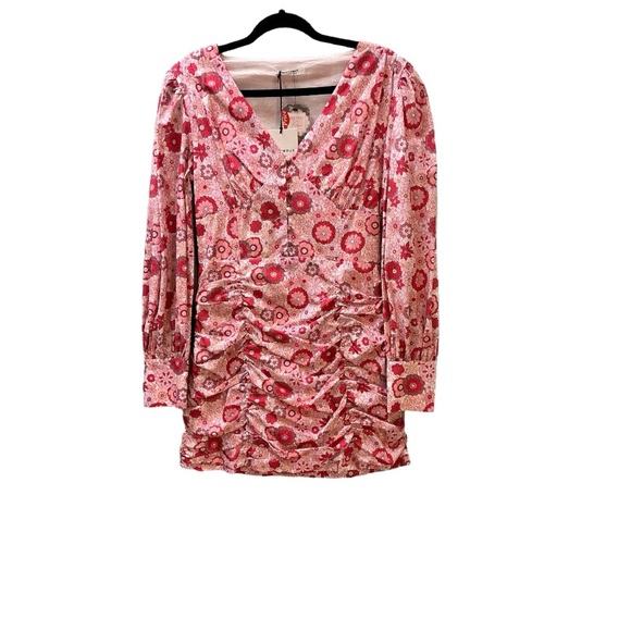 NWT Glamorous Pink Red blush Floral print Cotton Dress mini *runs small 4 6 8 - Picture 2 of 12